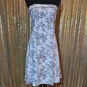 Black And White Floral Toile Strapless Dress